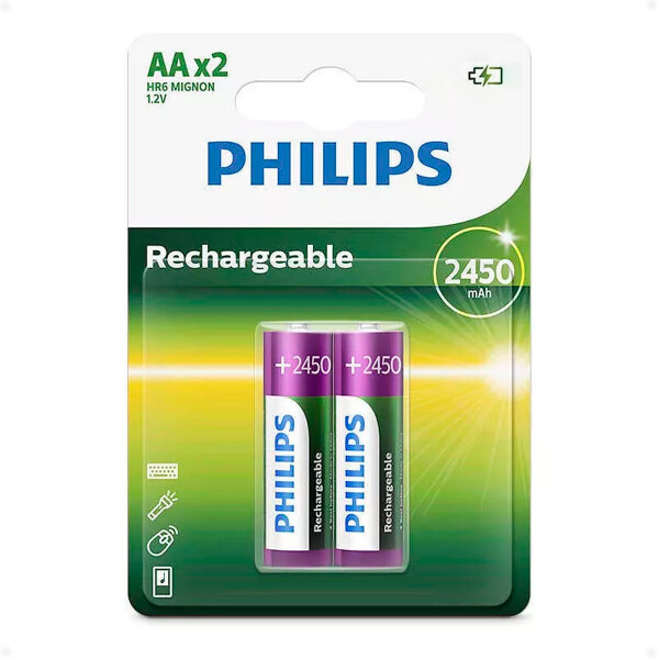 Pilas Recargables AA de 2450 mAh Philips Blíster Pack de 2 Unidades Pilas Recargables AA de 2450 mAh Philips Blíster Pack de 2 Unidades