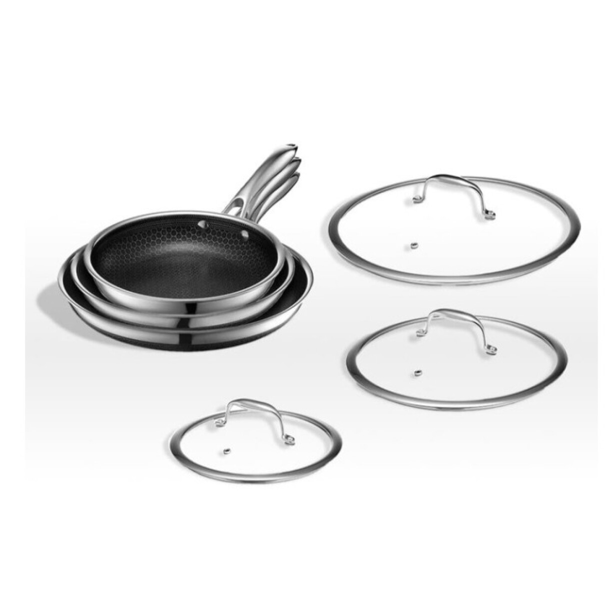 SARTEN ACERO HEXAGONAL ANTIADHERENTE - 20CM C/TAPA DE VIDRIO INC. 