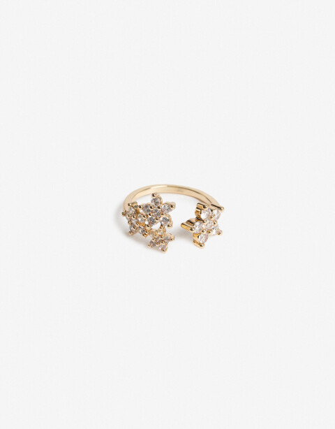 Anillos Medianos y Grandes Strass Anillo Con Flores Cubic - Dorado