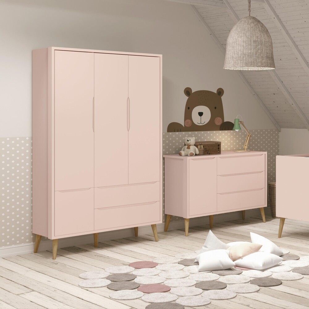 Ropero 3 puertas 2 cajones Infantil - Theo Rosa