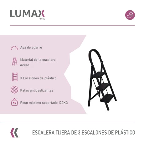 Escalera Tijera 3 Escalones Base Antideslizante Negro