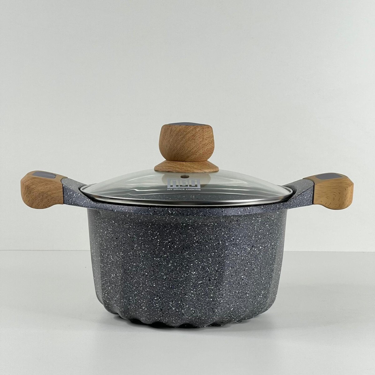 Olla Aluminio Fundido Presión Revestimiento Granito Tapa Vidrio 20cm 