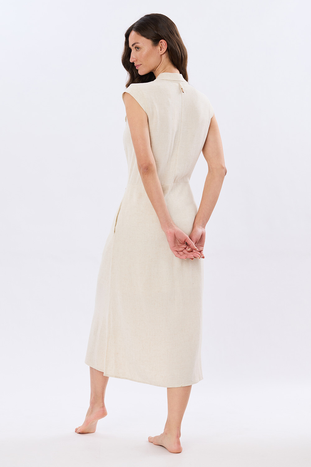 VESTIDO LISO DE LINO Arena