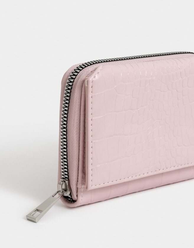 Billetera Clasico Billetera Cuerina Croco Con Solapa - Rosa Viejo