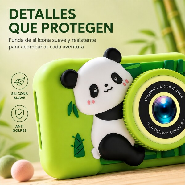 Cámara de Fotos Digital Infantil Panda Recargable VERDE