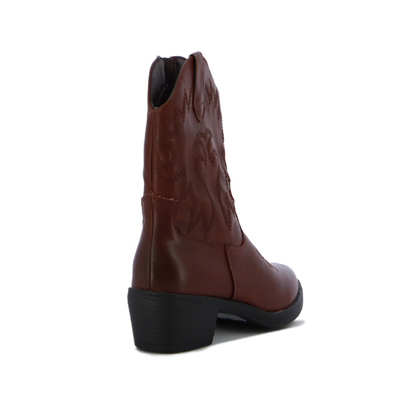 Darkness Bota De Dama Tejana Detalle Bordado Caña Baja Taco Cuadrado - Marron Os Marron Oscuro