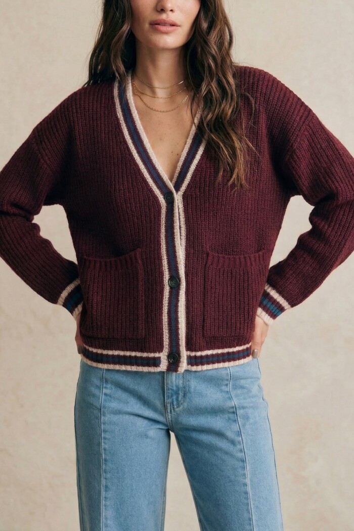 Cardigan Lana Multi Rojo