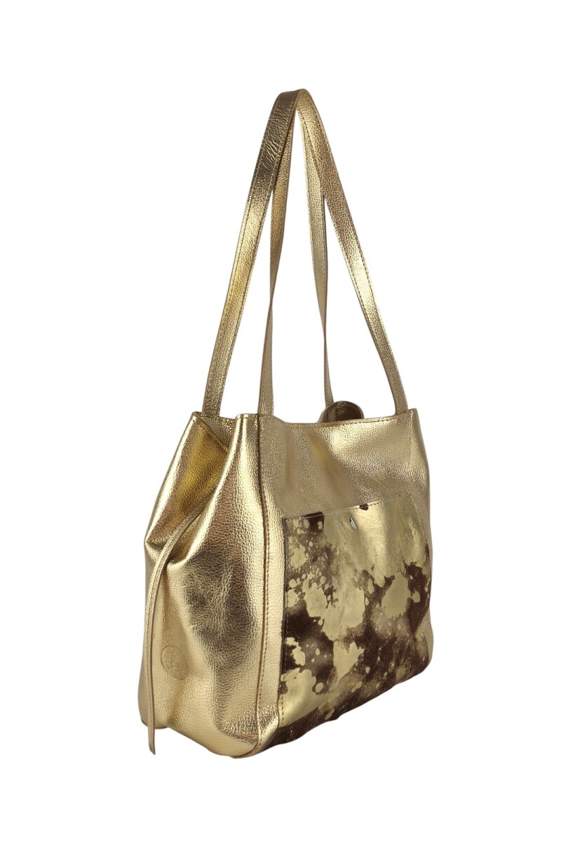 Cartera mujer 100% cuero dorado con pelo
