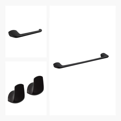 Set De Accesorios Negro Mate Incluye 2 Perchas, Portarollo Y Toallero Barral 40Cm. Epuyen Fv 000
