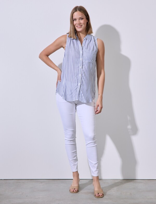 Camisa Bolsillo Lineas BLANCO/AZUL