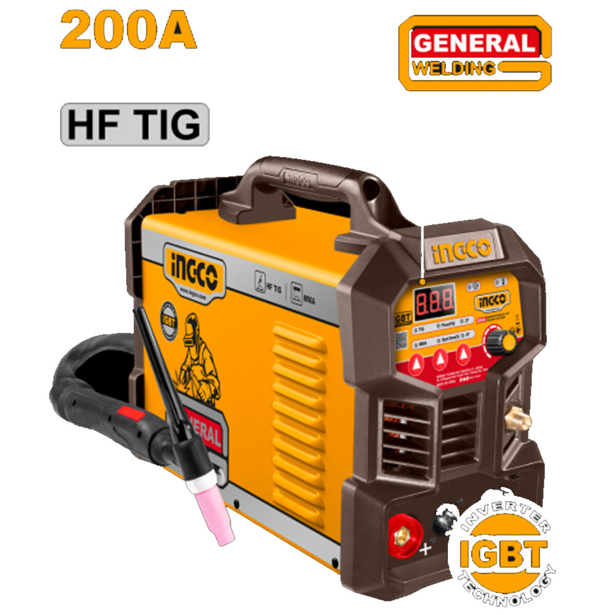 SOLDADORA INVERTER TIG/MMA 200A 220-240V LCD IGBT CON ACCESORIOS INGCO ING-TIG20 
