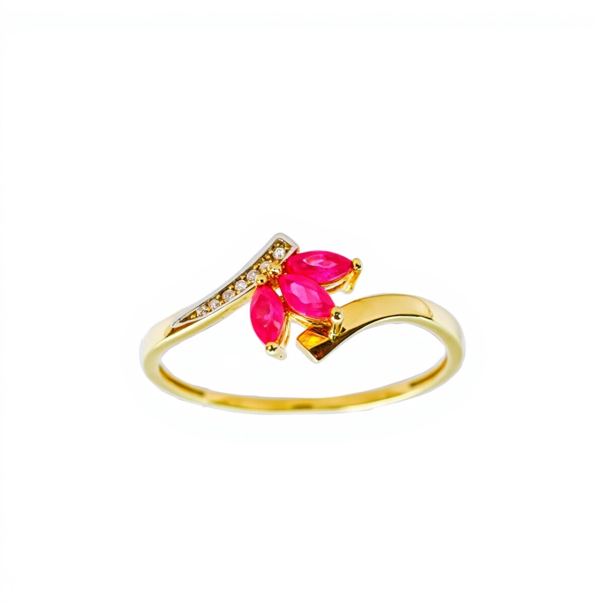 Anillo Petalos-Oro Bajo-Piedra Rubi y zirconias-AN8141 - conpiedra 