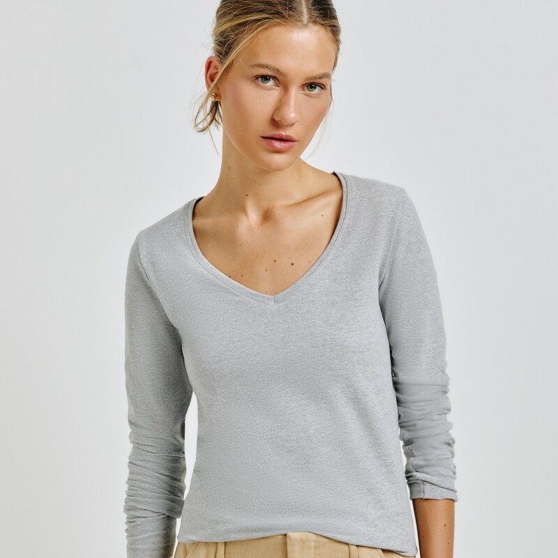 BLUSA ML FEM CINZA MESCLA