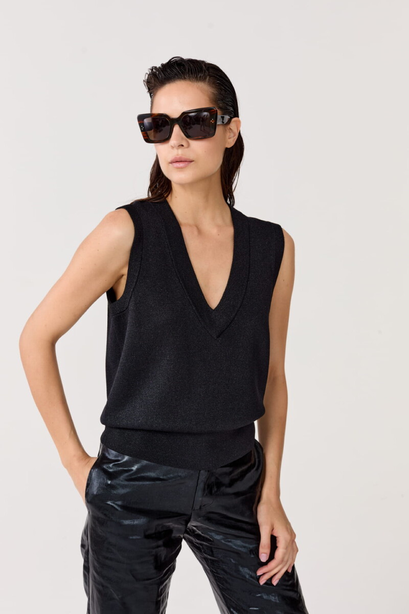 Chaleco Tejido Preppy en Lurex - Negro 