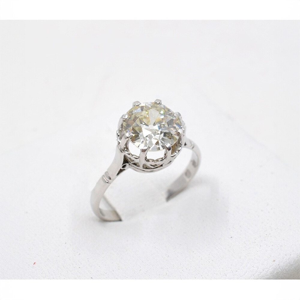 Anillo Solitario Antiguo En Platino Y Oro 18K Blanco Con Brillante 2.16 Ct Anillo Solitario Antiguo En Platino Y Oro 18K Blanco Con Brillante 2.16 Ct