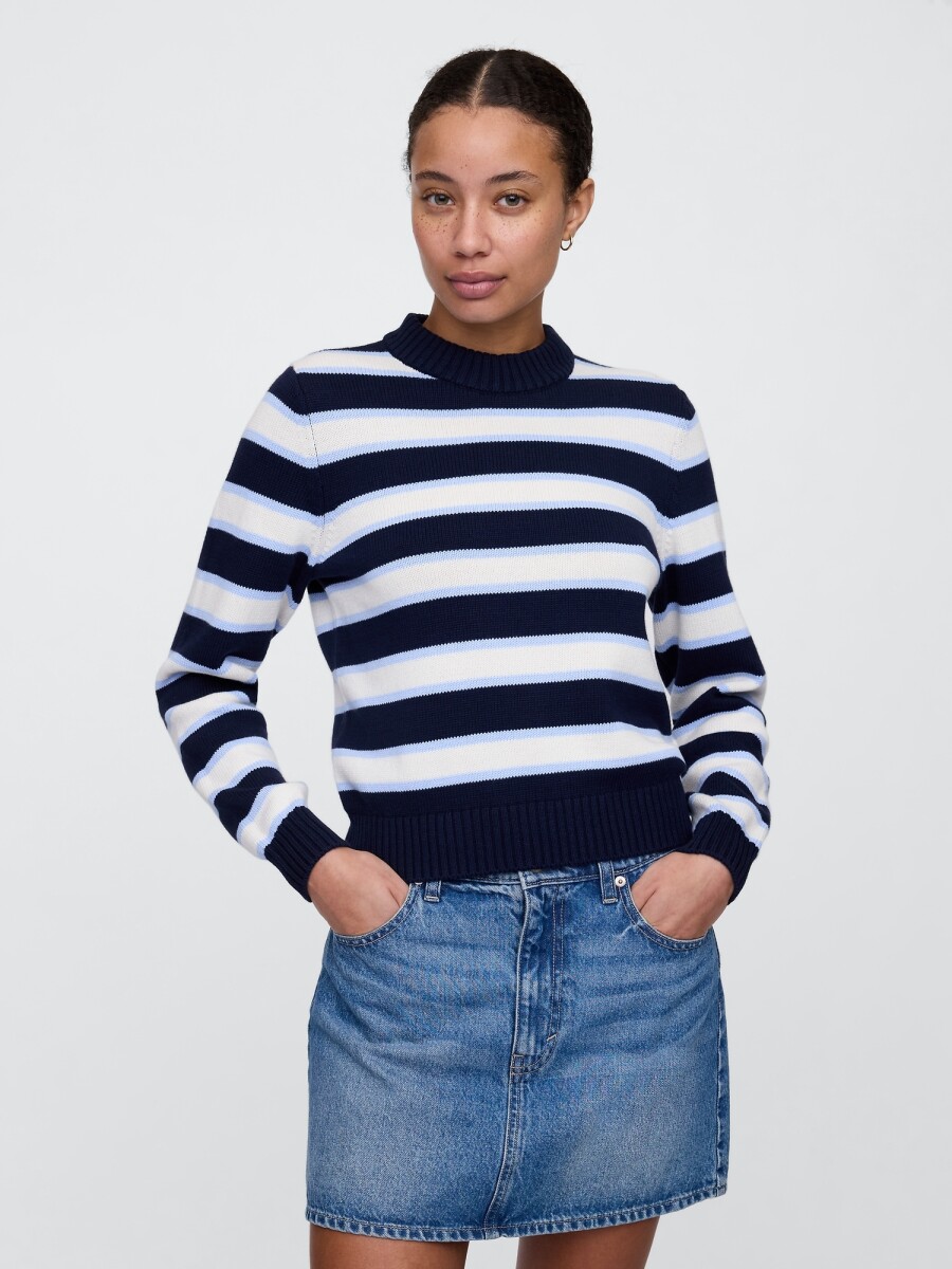 Buzo Algodón Cuello Alto Mujer - Navy Stripe 