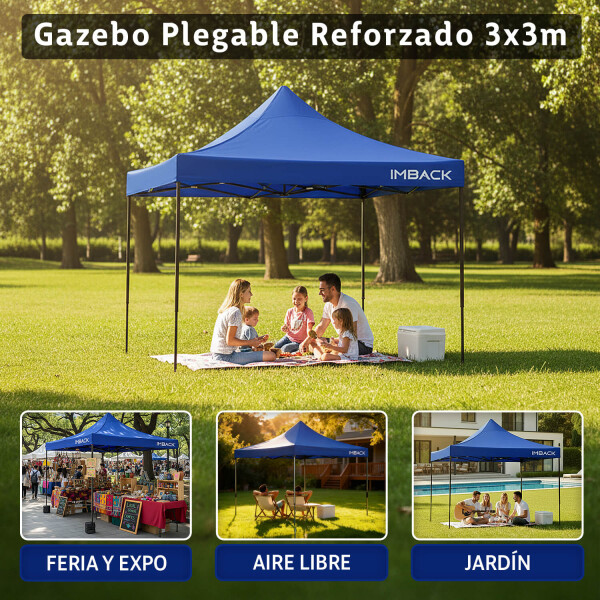 Gazebo Plegable 3x3 M Auto armable Toldo Playa Jardin Carpa Tela 600d IMBACK Color Azul Gazebo Plegable 3x3 M Auto armable Toldo Playa Jardin Carpa Tela 600d IMBACK Color Azul