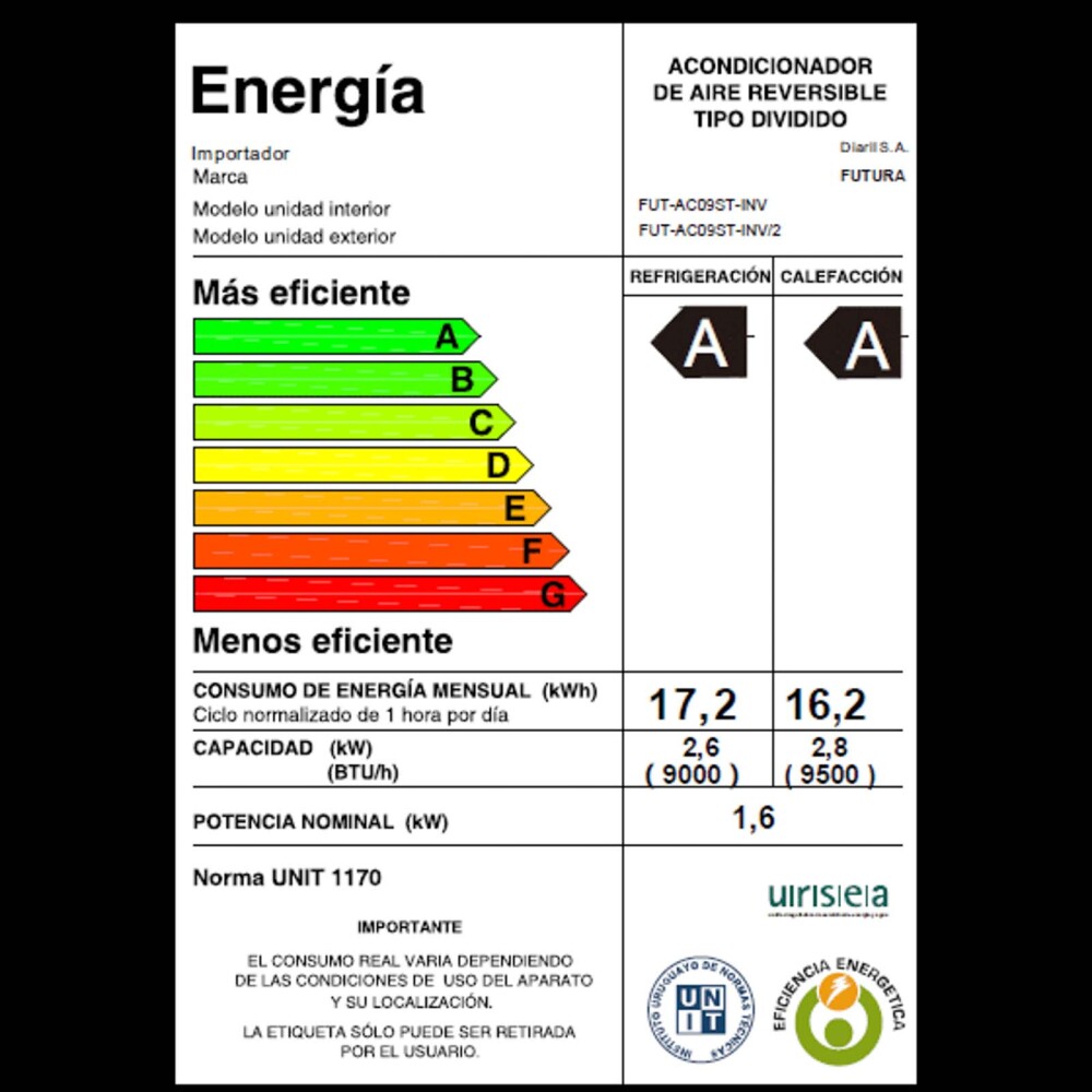 AIRE ACONDICIONADO 9000-BTU BLANCO FUTURA INVERTER