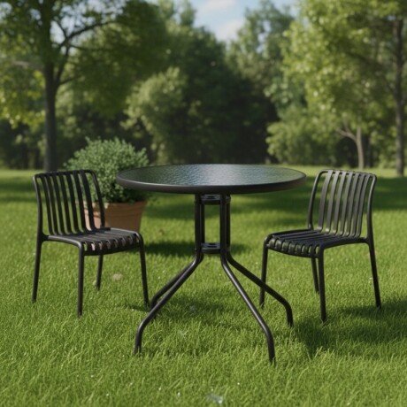 MESA REDONDA 80CM DE VIDRO PARA JARDIN NEGRA Mesa Redonda 80cm De Vidrio Para Jardín Negra
