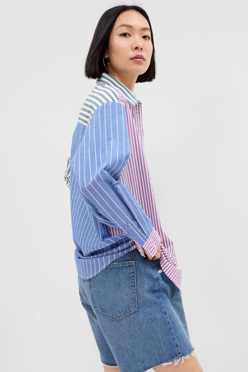 Camisa Poplin Oversize Mujer Sp Mixed Stripe