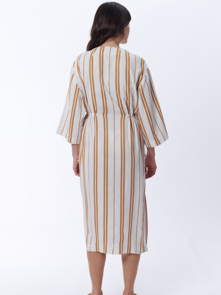 Vestido camisero rayado Blanco Y Camel