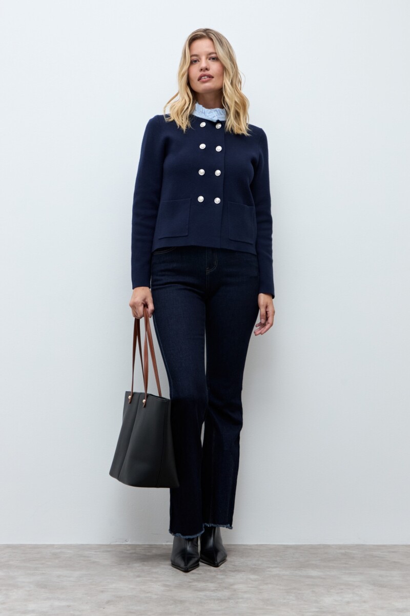 Chaqueta tejida cuello desmontable - azul marino 