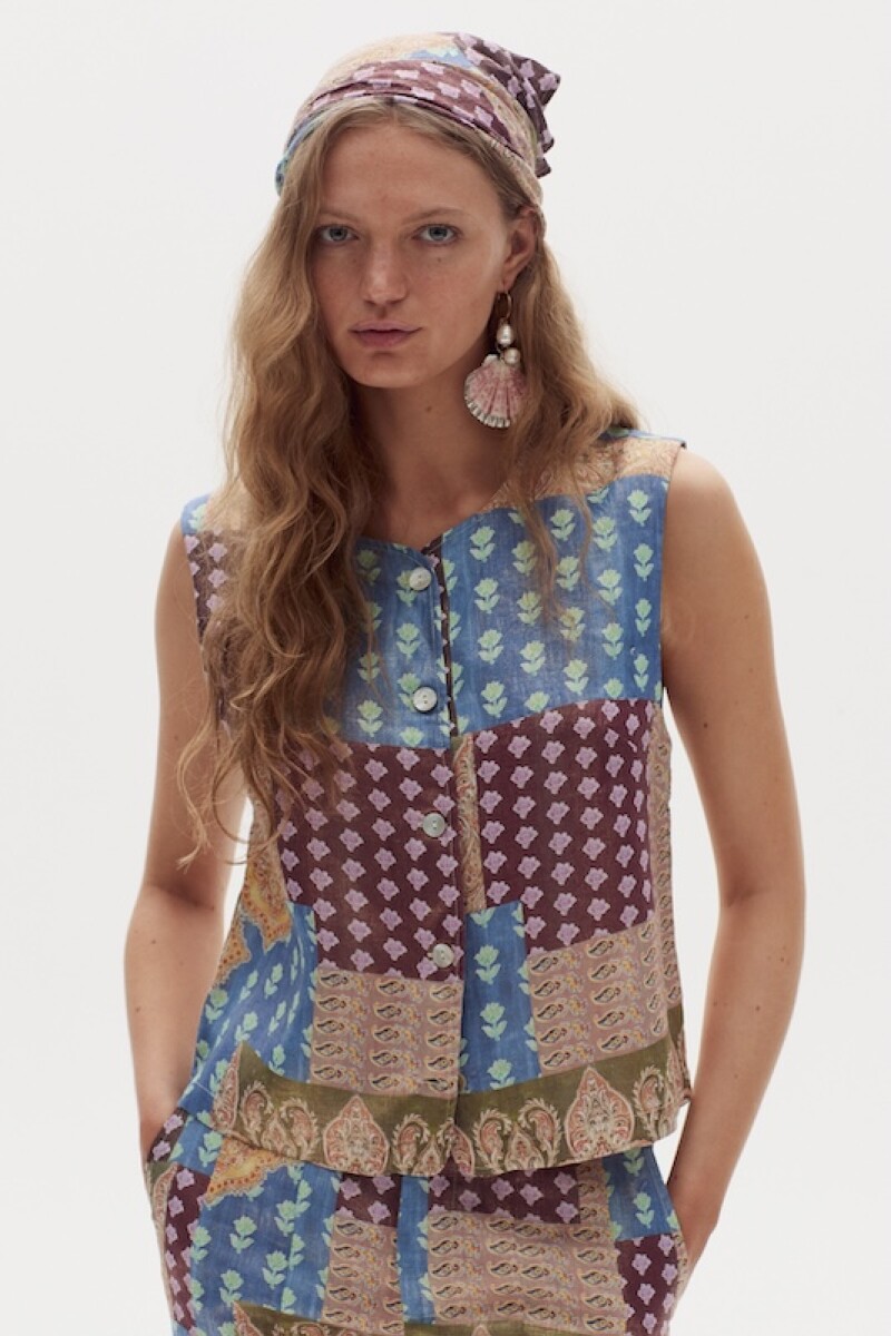 Top Pam en Lino metalizado Padma Gold Print