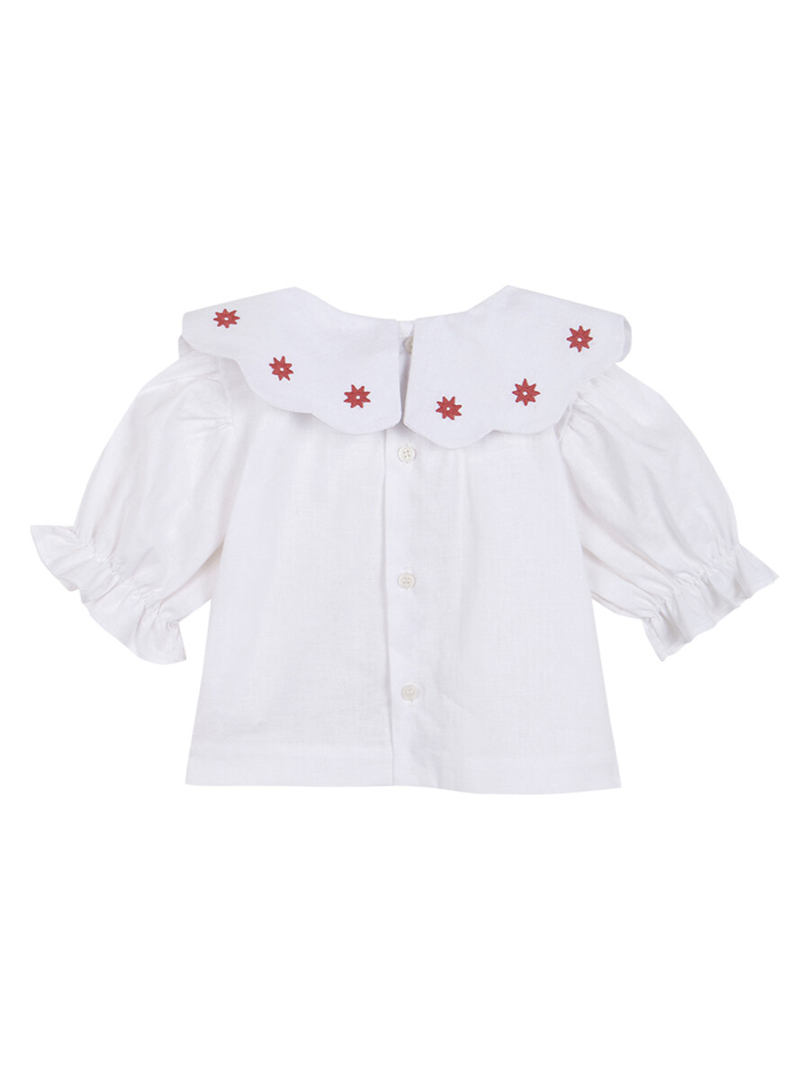 Camisa De Lino Cuello Con Bordados Piedra