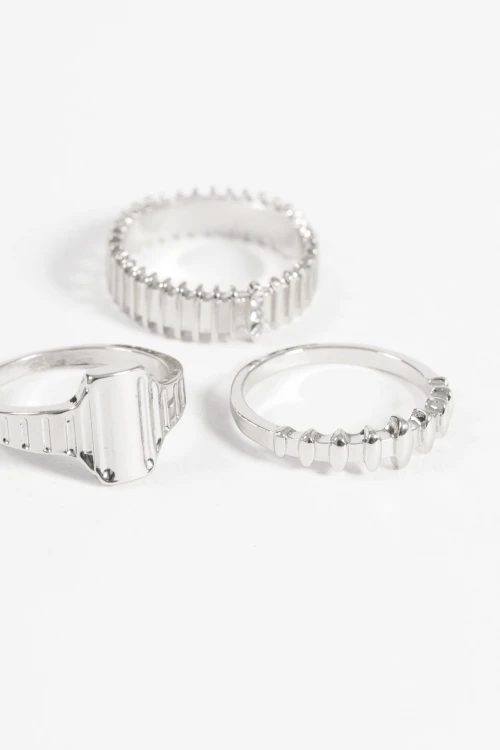 Set anillos stripe plateado