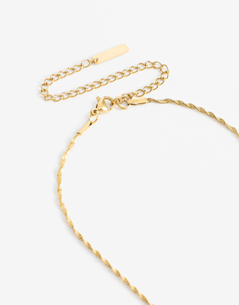 Cadena Corta con Dije Piedras Cadena De Acero Con Piedra Amatista - Dorado