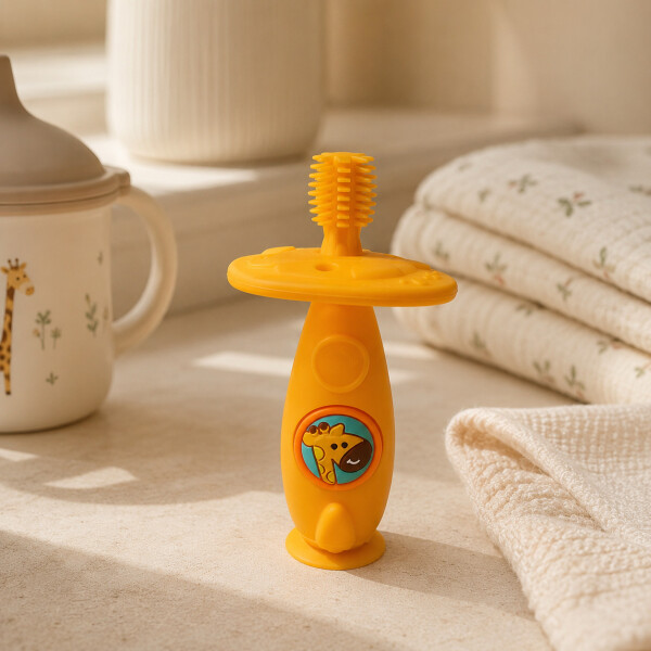 Cepillo De Dientes Mordedor Bebé Silicona Antideslizante Naranja 1