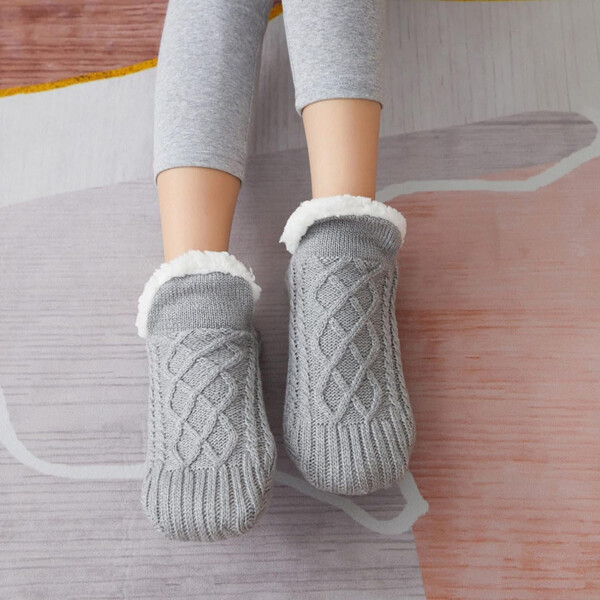 Medias Termicas Polar Invierno Algodón Antideslizantes Color Variante Gris L