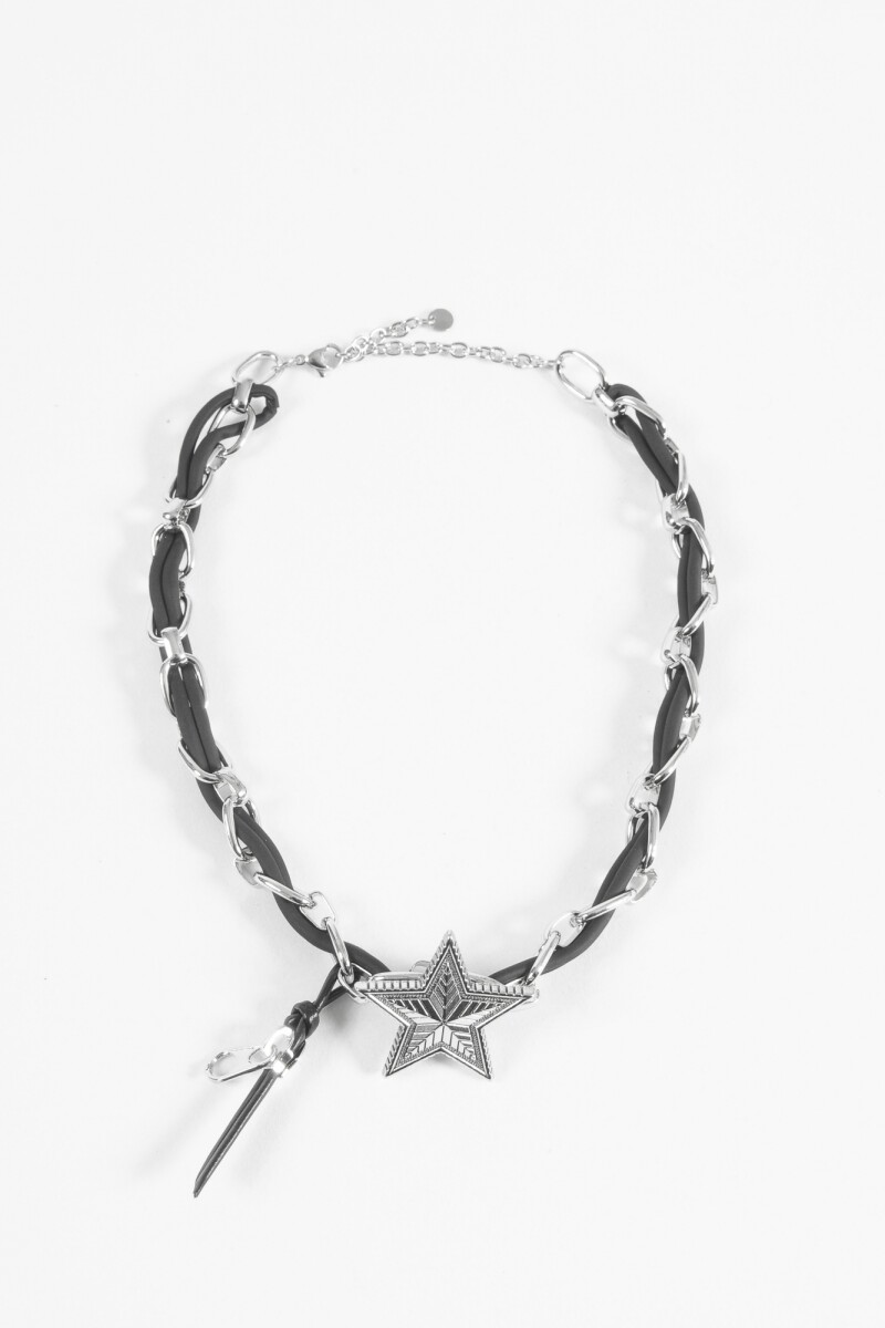 Collar choker cordón dije estrella plateado