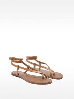 Sandalias Planas De Piel Con Tiras camel