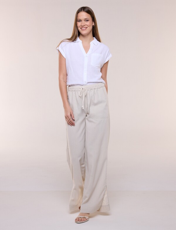 Pantalón De Lino Wide Leg BEIGE