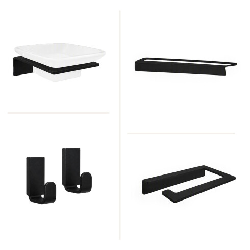 SET DE ACCESORIOS RECTO METAL BRILLO NEGRO PARA BAÑO NEGRO