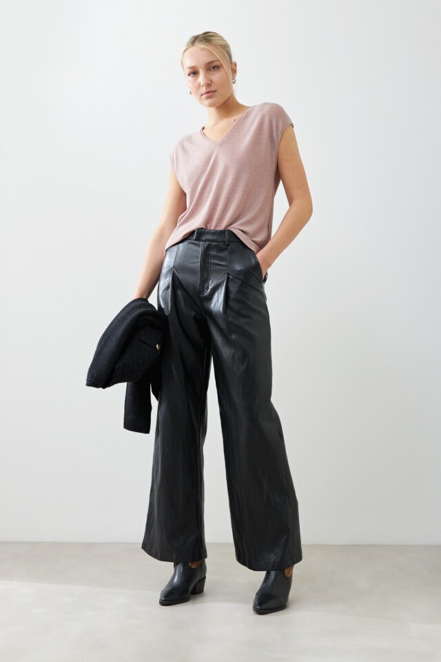 Blusa lurex escote V rosa
