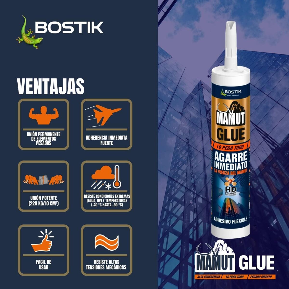 ADHESIVO INMEDIATO ALTA CARGA 290ML MAMUT GLUE BOSTIK Adhesivo Inmediato Alta Carga 290ml Mamut Glue Bostik