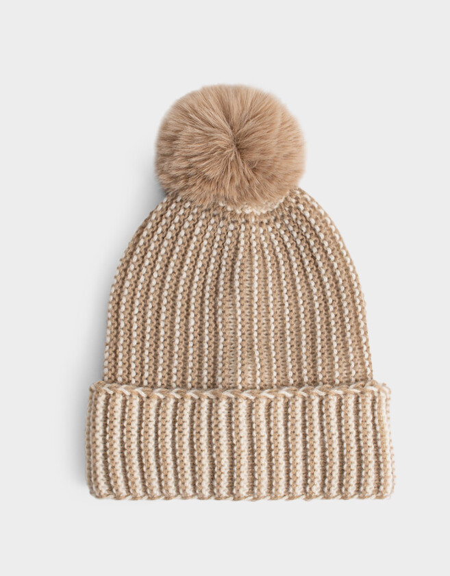 Gorro Romántico Gorro Tejido Con Pompón - Marron Beige