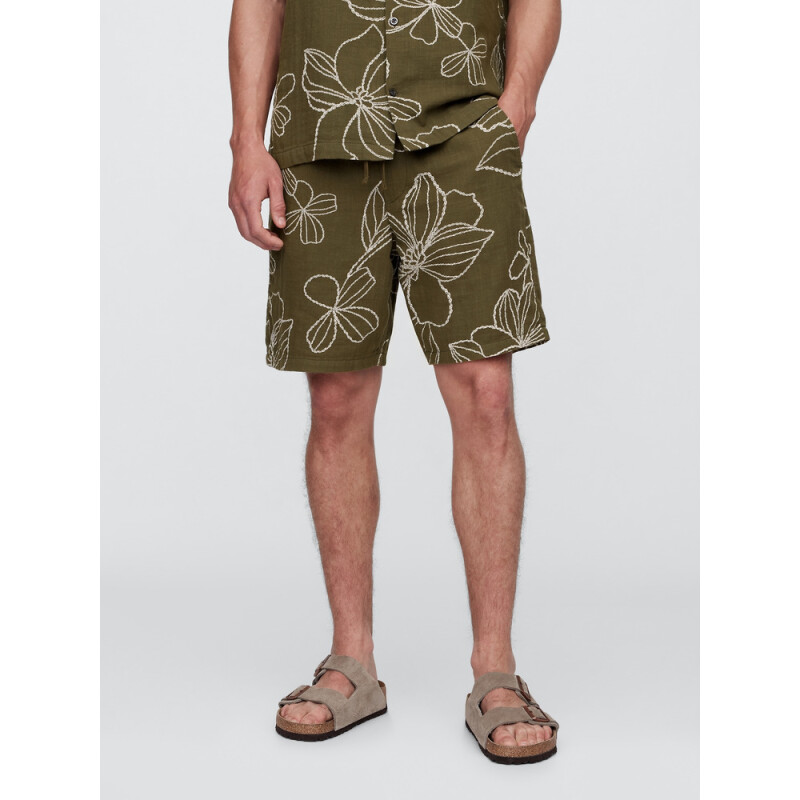V-7IN TEXTURED EASY SHORT OLIVE FLORAL