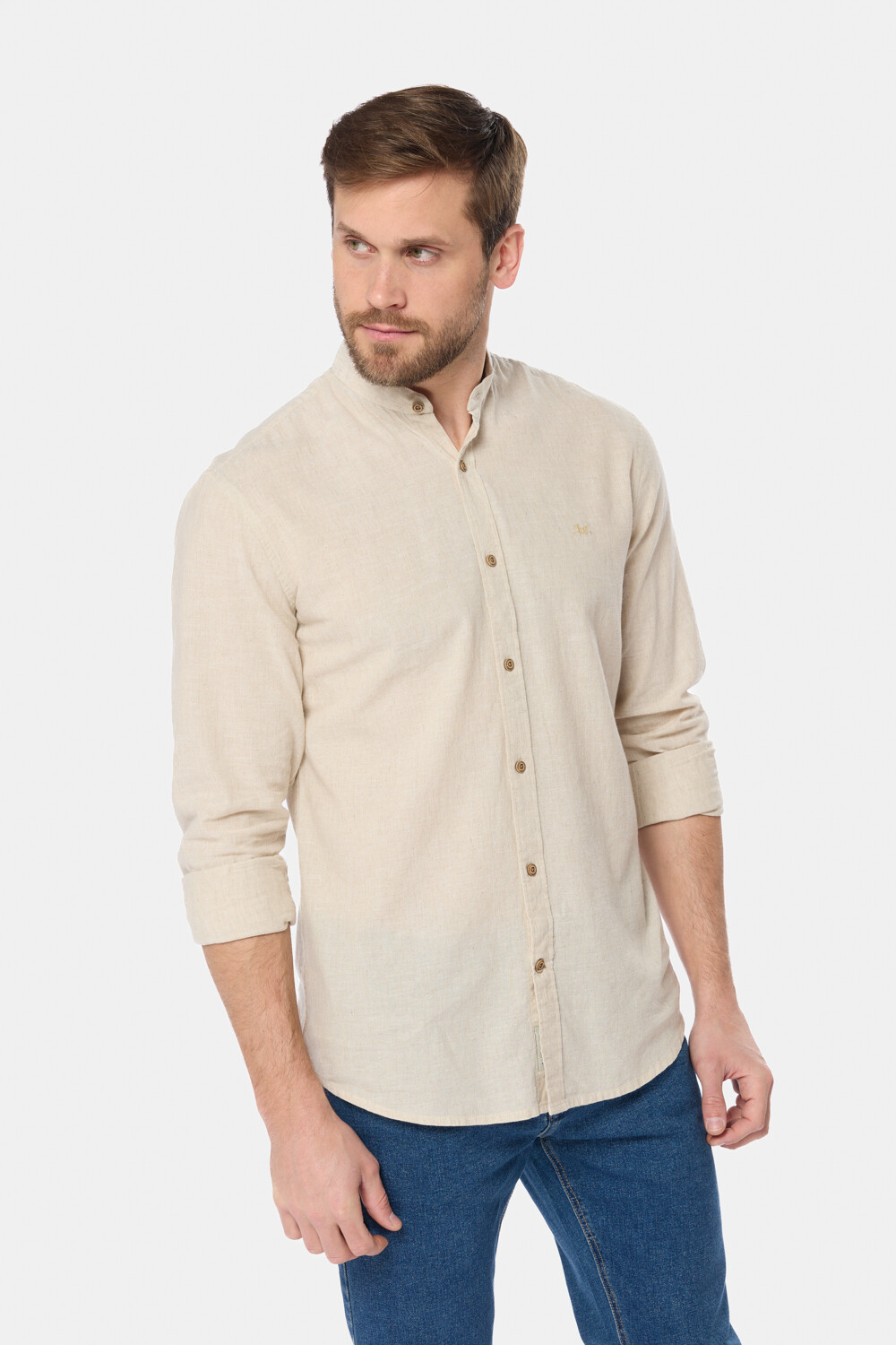 CAMISA DE LINO CUELLO MAO Beige