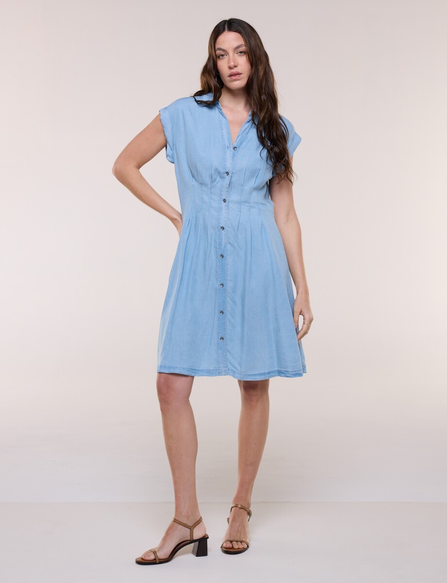 Vestido Camisero Entallado Denim - Jean Claro 