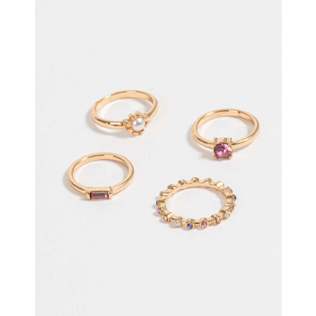 Set De Anillos Con Strass Dorado