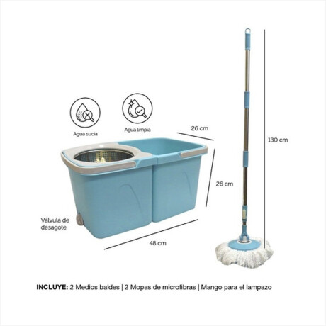 Mopa Balde Acero 2 Baldes Con Desagote Mas Repuesto Calidad Turquesa