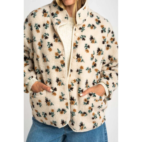 Campera Corderito Estampada Flores Nácar