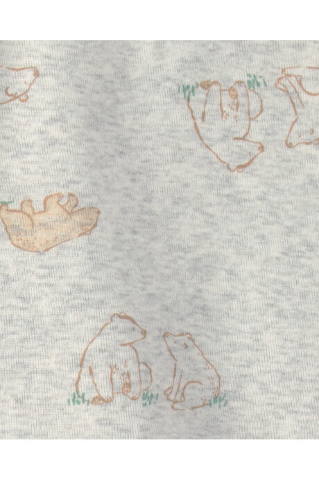Set cuatro piezas de algodón, pantalón, remera, gorro y medias, gris, diseño oso Sin color