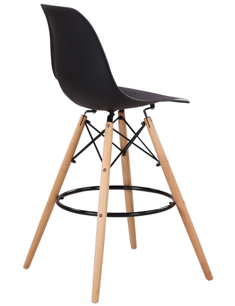 Taburete Eames con base de madera y asiento de polipropileno Negro