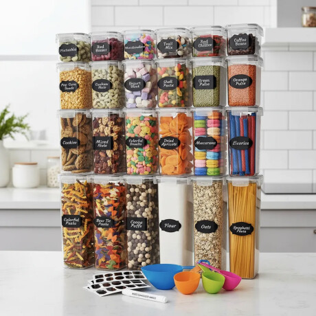 Set 24 Tarros Herméticos Cocina Apilables Con Accesorios Negro