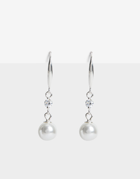 Aros Colgantes Cortos Perla Aros Colgantes Cortos Plata 925 - Plateado