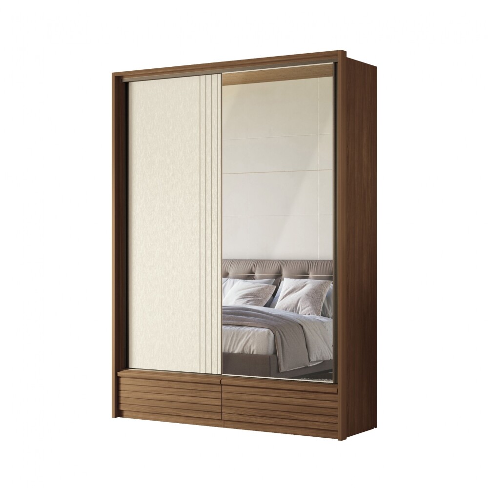 Ropero Demócrata 2 Puertas Corredizas y Espejo - Linea Fit Marrón/Arena